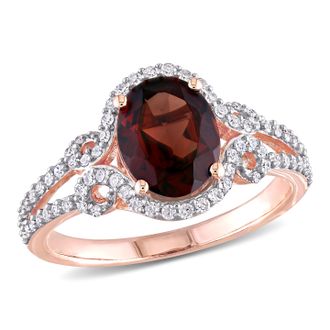 Mimi & Max 2 1/10ct TGW Garnet 1/3ct TW Diamond Halo Ring 10k Rose Gold
