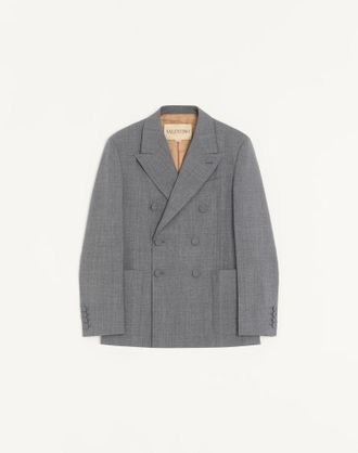Valentino Valentino Double-Breasted Jacket In Moulin&eacute; Wool With Pressed Crease Man BLACK/GREY 44