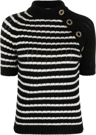 Balmain Gestreepte Cashmere Trui - Dames - Ronde hals truien - Zwart - XS - Truien & Vesten