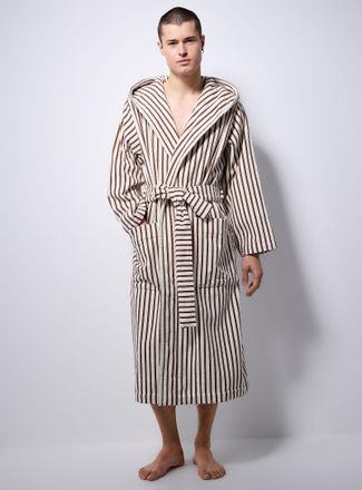 Tekla Mens Hooded striped terry bathrobe