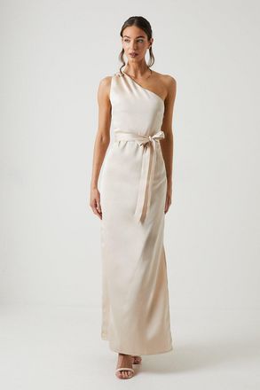 Oasis Womens One Shoulder Satin Maxi Bridesmaid Dress - Champagne material_polyester - Size 18 UK