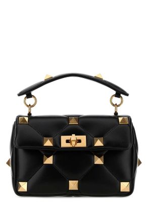Valentino Garavani Black Nappa Leather Medium Roman Stud Handbag