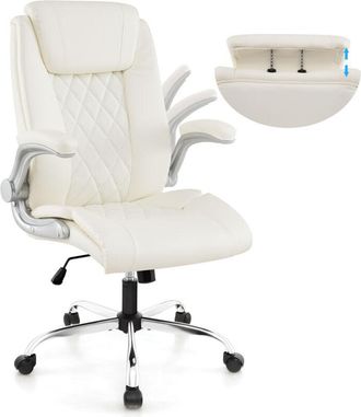 Costway PU Leather Office Chair Height Adjustable Executive Chair-Beige