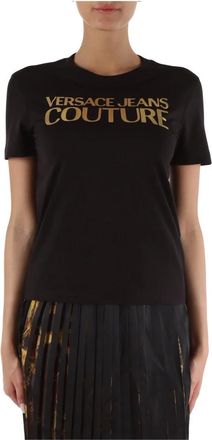Versace Jeans Couture Katoen Logo Reli&euml;f T-shirt - Dames - T-shirts - Zwart - XL - Katoen - Tops