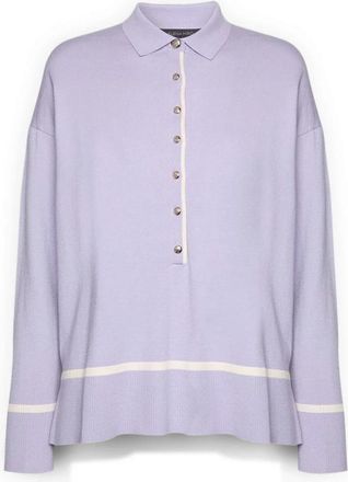 Elena Miro Polo shirt met knopen en contrasterende bies - Dames - Ronde hals truien - Paars - M - Polyester - Truien & Vesten
