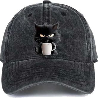 Generic Feral but Fashionable Cat Hat Edition, Adjustable Frownster Cats Coffee Hat,Grumpy Cats Coffee Cap,Vintage Low Profile Baseball Cap for Men Women (UK,
