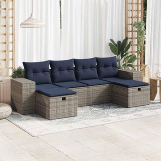 vidaXL Set De Muebles De Jard&iacute;n 6 Pzas Y Cojines Rat&aacute;n Sint&eacute;tico Gris Vidaxl