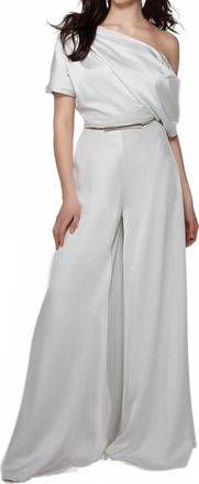 Alyce Paris Womens Asymmetrical Neckline Wide Leg Bridal Jumpsuit In Ivory