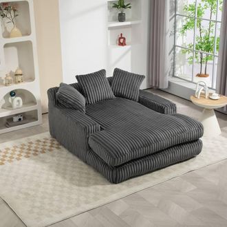 Direct Wicker Oversized Upholstered Soft Chaise Lounge Sofa with 2 Throw Pillows in Dark Grey | Size: 1 Pack
