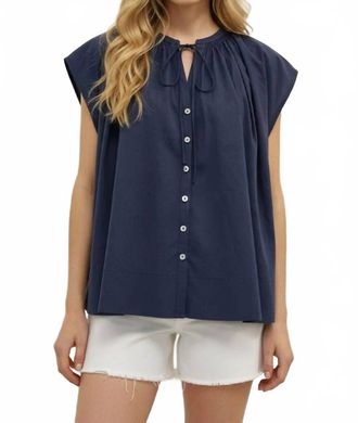 Pinch Design Tie Neck Blouse In Navy