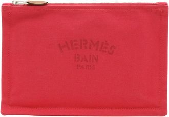 Herm&egrave;s Pink Canvas Leather Pouch (Pre-Owned)