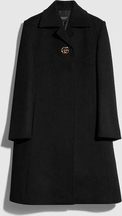 Gucci Wool Coat With Double G Button, Black