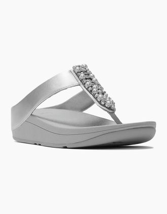 FitFlop Womens Fitflop Fino Toe-Post Polyurethane Womens Silver Sandals - Size: 8