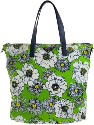 Prada Pre-owned Tote Bags, female, Green, Size: ONE SIZE Pre-owned Nylon Tessuto Logo Tote Bag
