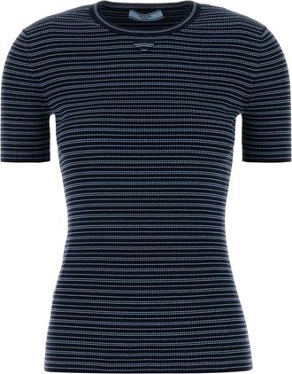 Prada Embroidered Stretch Cotton Blend T Shirt