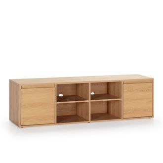 HOMN Mueble tv 2 puertas 4 huecos, color roble