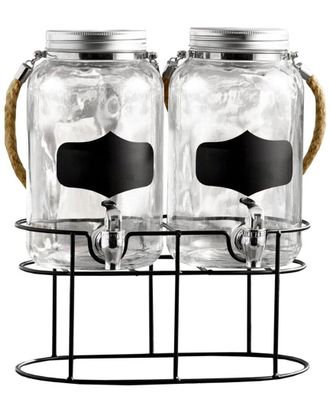 Style Setter Trent 1 Gallon Glass Beverage Dispenser Set With Stand, Rope Handle, Chalkboard, Accessories & Extra Spigot