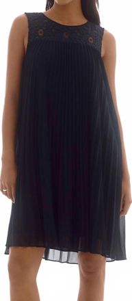 Joseph Ribkoff Chiffon & Lace Sleeveless Pleated Dress In Midnight Blue