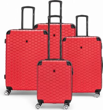 Infinity Leather Uitbreidbare rode harde ABS 8-wiel bagage reiskofferset voor handbagage en vakantie