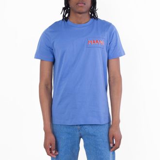 Marni Logo Label Crewneck Cotton T-Shirt, Brand Size 46 ( US Size 36 )