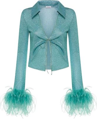 Os&eacute;ree Lumi&egrave;re Plumage Slim Shirt - Dames - Overhemden - Blauw - M - Overhemden