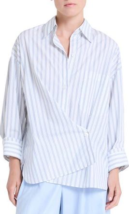TWP New Earl Stripe Cotton Button-Up Shirt in White /Midnight at Nordstrom, Size X-Small