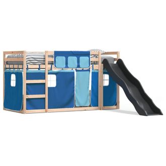 Berkfield Home Bunk Bed without Mattress with Slide & Curtains Blue 80x200 cm