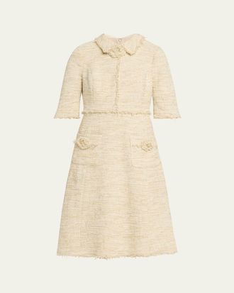 Teri Jon Fringe-Trim Metallic Tweed Dress