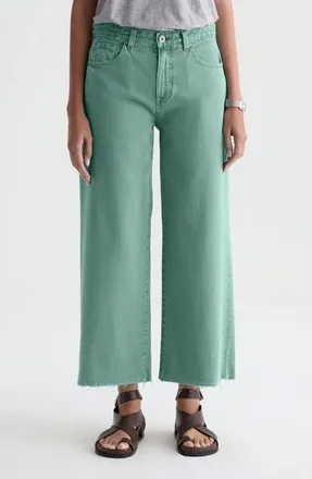AG - Adriano Goldschmied Saige Raw Hem Mid Rise Ankle Wide Leg Jeans in Sulfur Sunwashed Jade at Nordstrom, Size 29