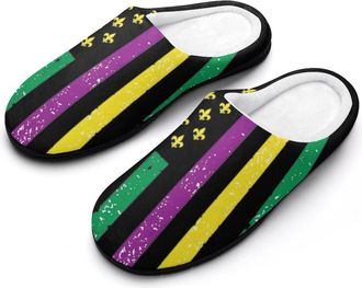 Generic Mardi And Gras American Flag Mens House Slippers Memory Foam Washable Cotton Slip on Home Shoes