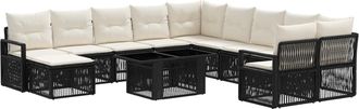 vidaXL Conjunto De Sof&aacute;s De Jard&iacute;n 12 Uds. Negro Y Blanco Crema Vidaxl