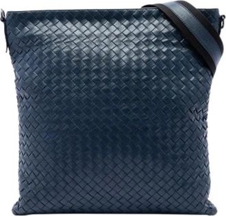 Bottega Veneta Pre-owned Woven Nappa Crossbody Bag - Dames - Vintage Schoudertas - Blauw - ONE Size - Leer - Vintage