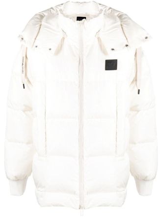Emporio Armani White Quilted Hood Jacket