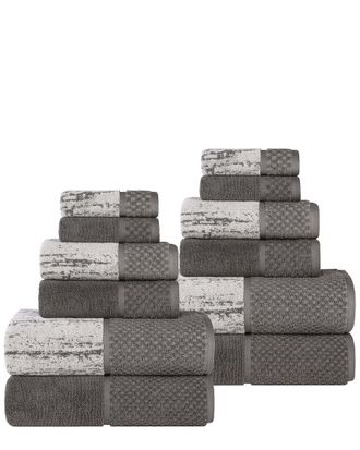 Superior Lodie Cotton Plush Jacquard Solid & Two-Toned 12Pc Towel Set