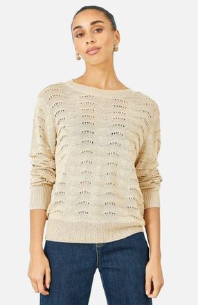 Yumi Wave Metallic Thread Relaxed Jumper in Beige at Nordstrom, Size Medium