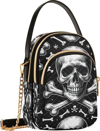 Generic Skull Bone Crossbody Bag for Women, Detachable Chain Bag Phone Purse Shoulder Handbag Wallet