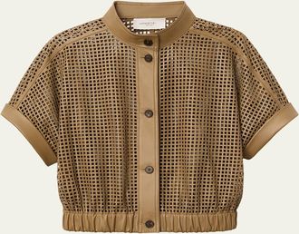 Lafayette 148 New York Laser Cutout Leather Jacket