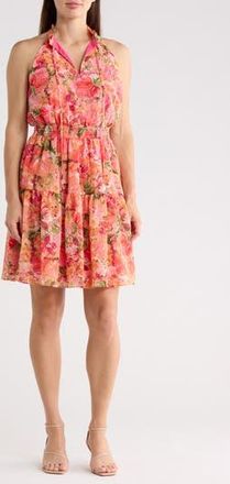 Vince Camuto Chiffon Ruffle Neck Halter Dress in Pink Multi at Nordstrom Rack, Size 10