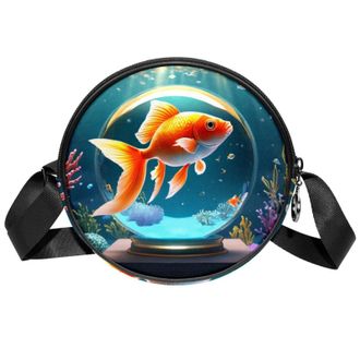 Generic Circle Crossbody Bag for Women, Fish Crystal Ball Small Sling Bag Daypack with Zipper Adjustable Shoulder Straps Casual Ladies Girls Round Purse