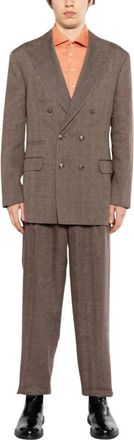 Brunello Cucinelli Dubbelrijige Blazer - Heren - Blazers - Bruin - XL - Wol - Jassen