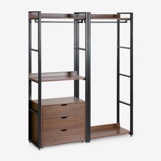 Sklum Sklum - Armario Modular Abierto De 2 Piezas Con Perchero Y Cajones En Acero Y Madera Ariaster