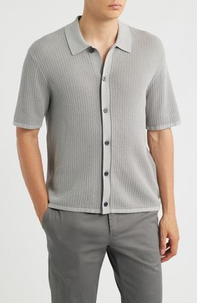Theory Tactile Cotton Open Stitch Button-Up Shirt in Dark Vapor at Nordstrom, Size Xx-Large