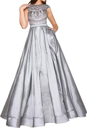Mac Duggal Taffeta Beaded Ball Gown In Charcoal