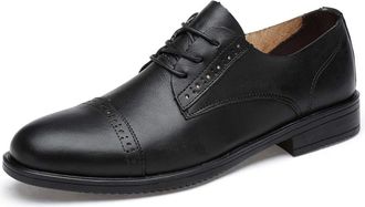 Generic Dress Oxford for Men Lace Up Cap Toe Derby Shoes Cowhide Low Top Slip Resistant Block Heel Anti-Slip Classic(Black,5.5 UK)