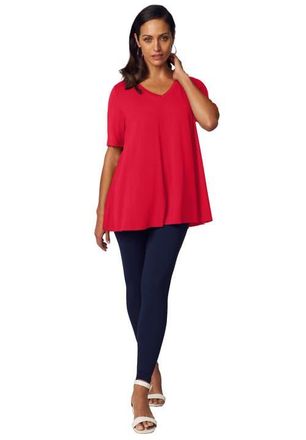 Jessica London Stretch Knit V-Neck Swing Tunic in Vivid Red at Nordstrom, Size Medium