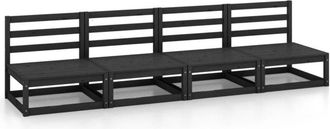 vidaXL Sof&aacute; De Jard&iacute;n 4 Plazas Negro Madera Maciza De Pino Vidaxl