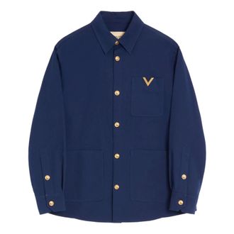Valentino VGold Cotton Oxford Shirt - male - Valentino - Light Jackets - Blue - M - Jackets
