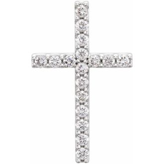 Diamond2Deal 14k White Gold 1/4ct Lab-Grown Diamond Petite Cross Pendant