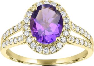Diamond2Deal 10K Yellow Gold Amethyst and White Zircon Engagement Ring ( 1.50Ct )