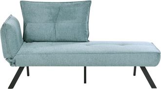 Beliani Chaise Longue De Tela Izquierdo Con Respaldo Ajustable Y Funci&oacute;n De Almohada Para Dormir Repelente Al Agua Azul Claro Rocamadour